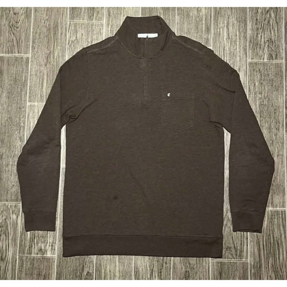 Criquet Quarter Zip Pullover Mens Medium Brown Heathered Pocket Fleece